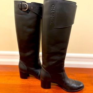 Chanel Black Leather Knee High Boots-Size 8. The boots were only worn once.